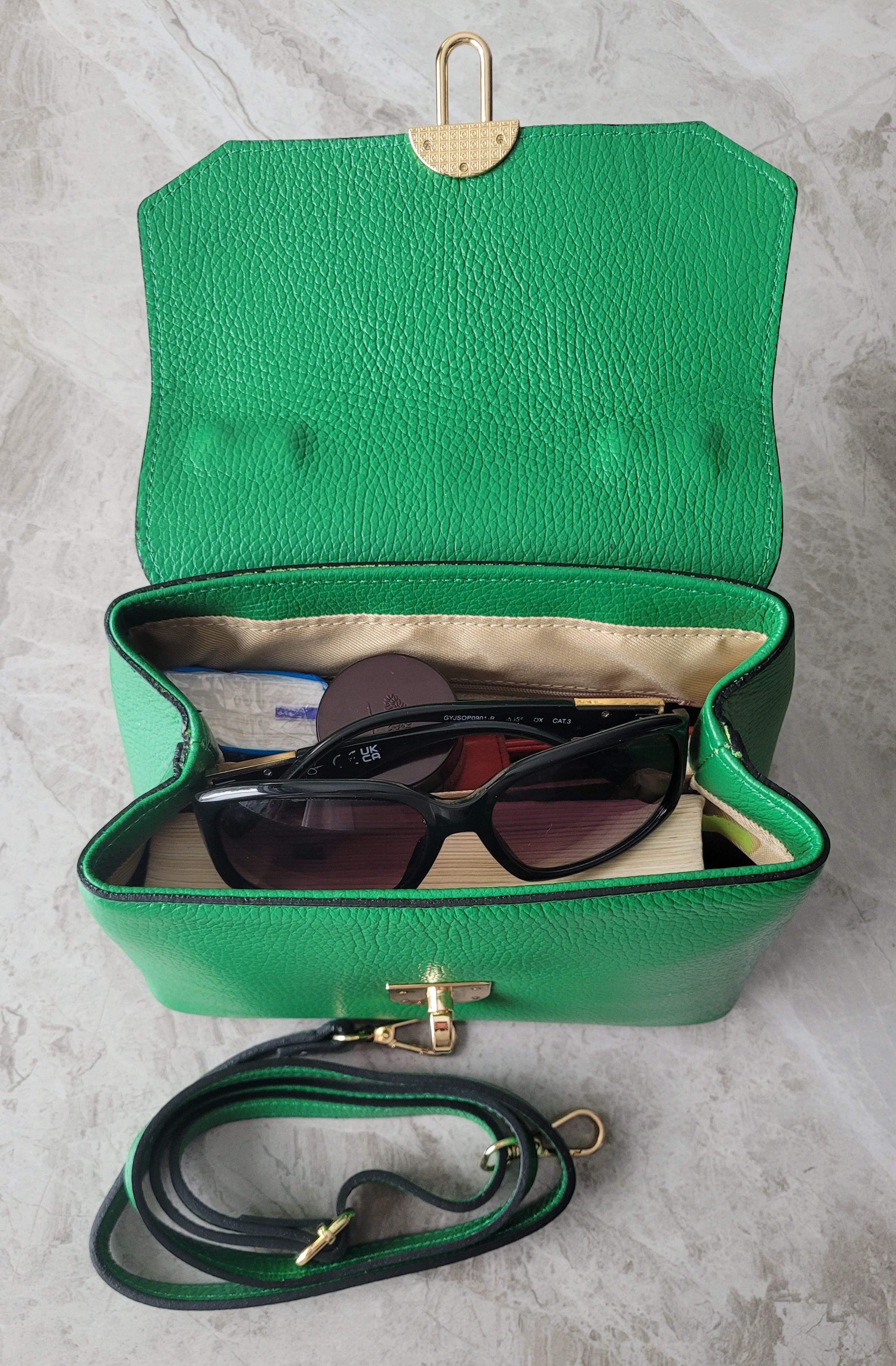 Sac à main en cuir véritable Italien vert