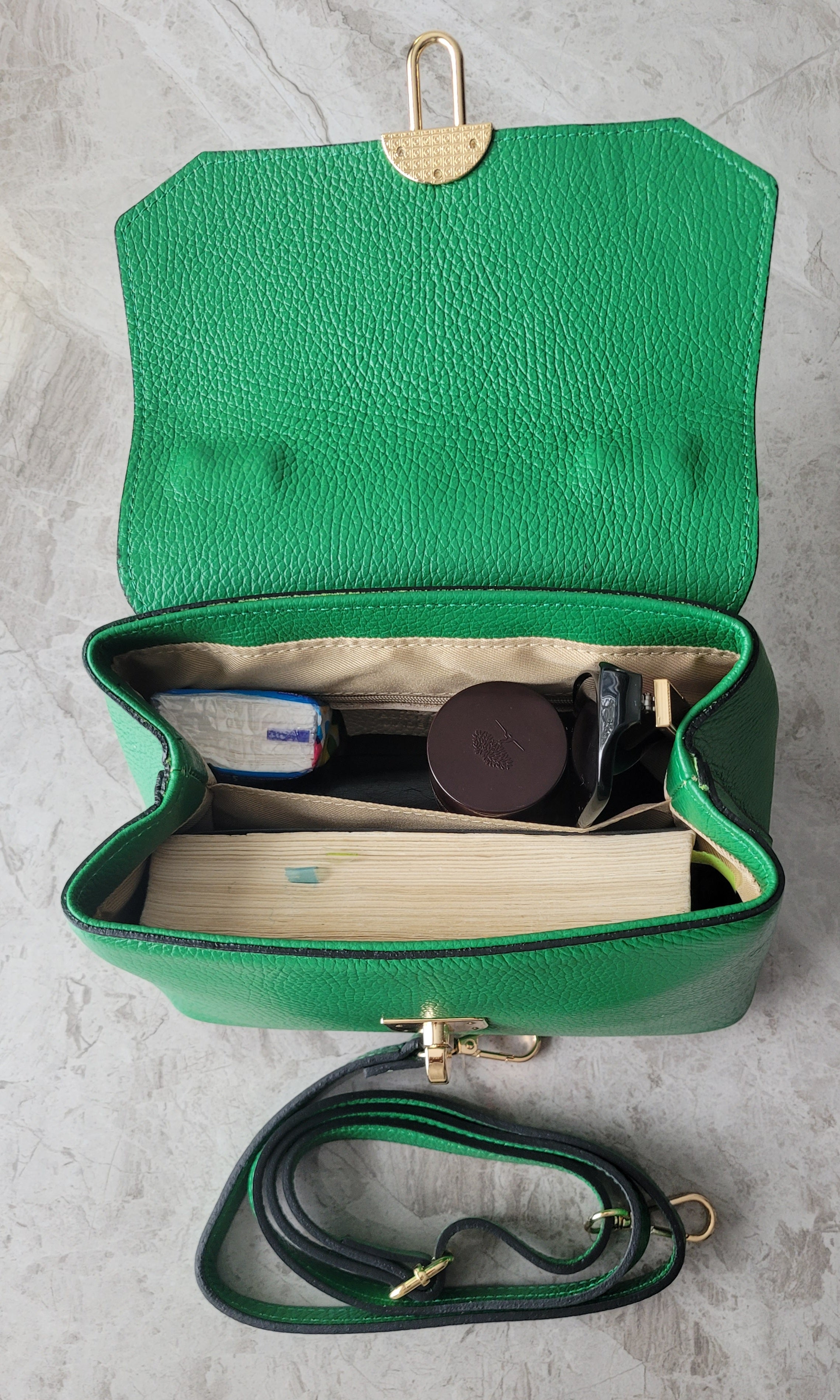 Sac à main en cuir véritable Italien vert